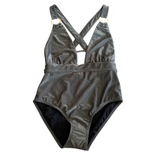 Suboo One Piece Swimsuit Womens Small Slate Metallic Gold Ring‎ Cutout SBSW683